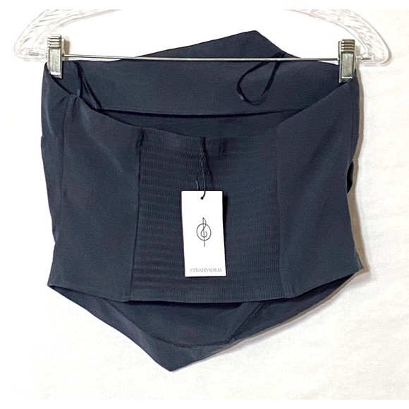 Stradivarius Tube Top Womens Large Steel Blue Asymmetrical Smocked Back NWT - Picture 4 of 16